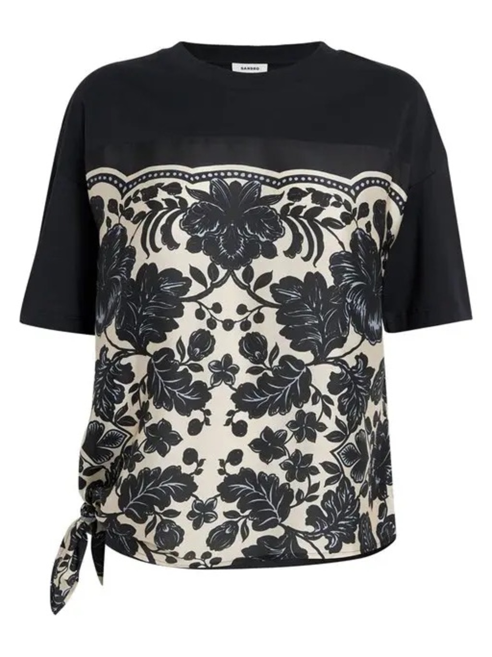 Sandro Floral Motif t-shirt with side tie knot.
